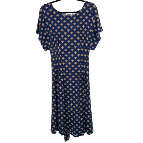 Leota Dark Blue Fan Print Dress NWOT - Picture 1 of 5
